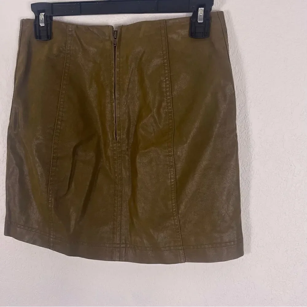 Free People Brownish Green‎ Faux Leather Mini Skirt Size 2